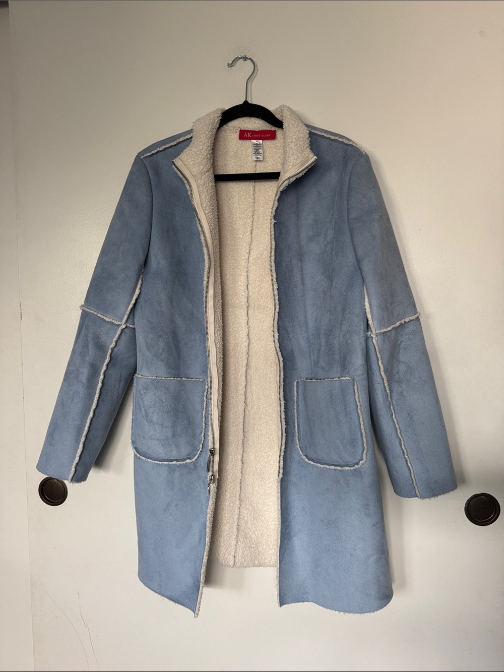 Anne Klein Light Blue Faux Suede Coat